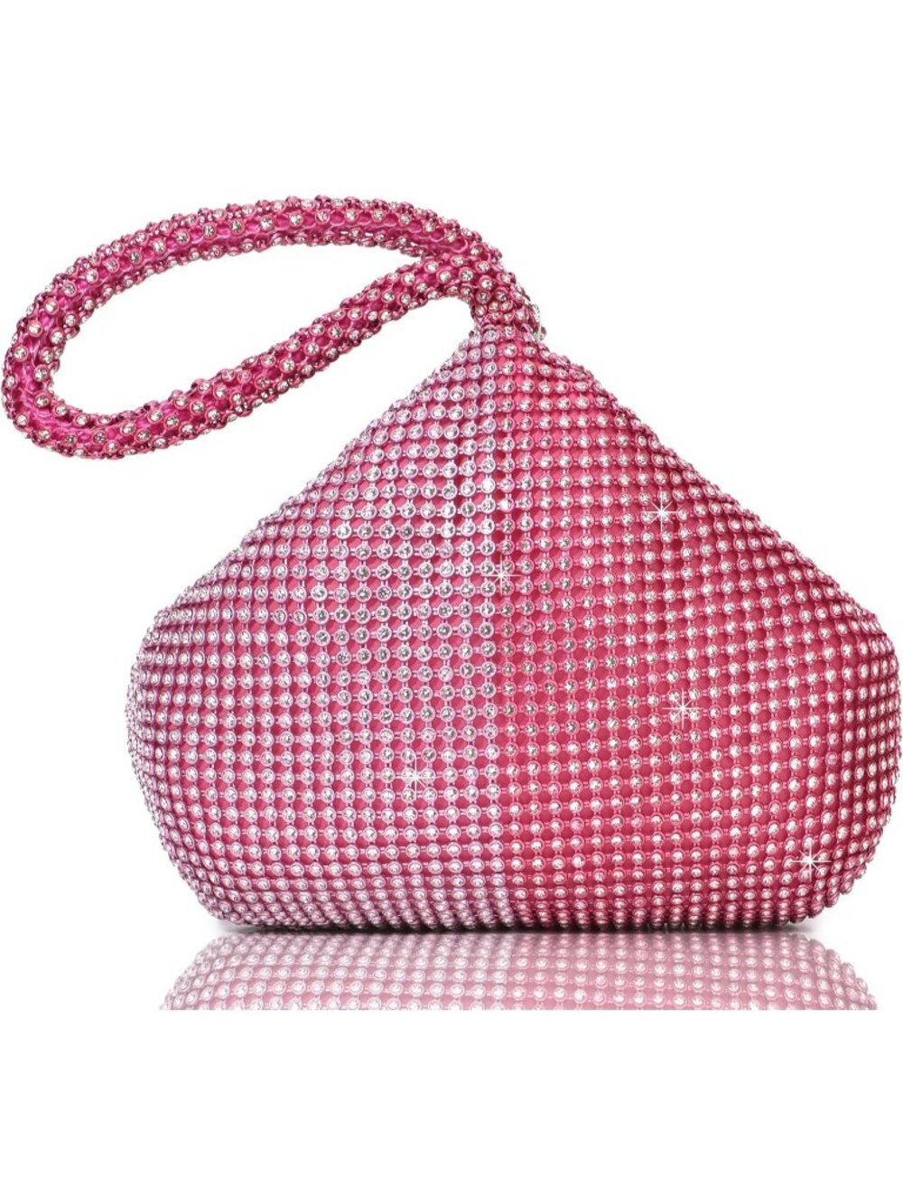 Women's Fuchsia Purple Clutch Wristlet Triangle Sparkly Glitter Evening Bags